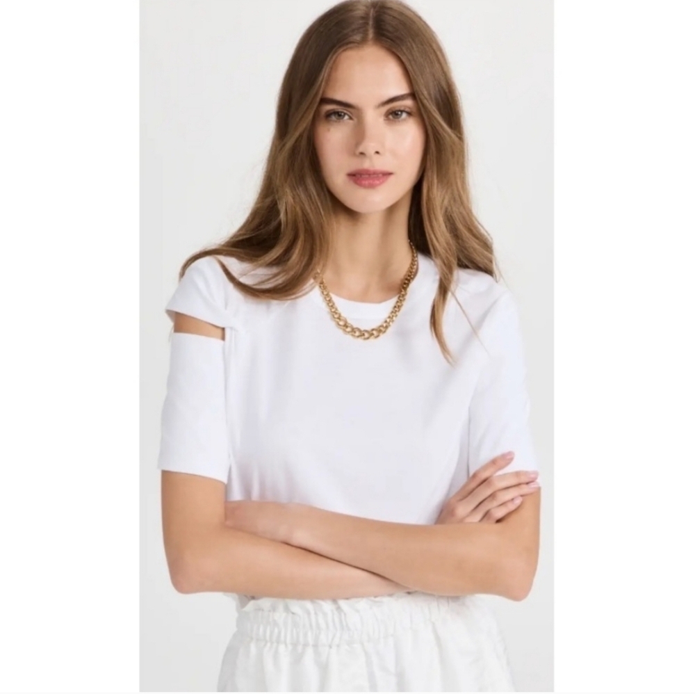 A.L.C Dawson Cutout White Asymmetrical Tee T-Shirt Size Medium